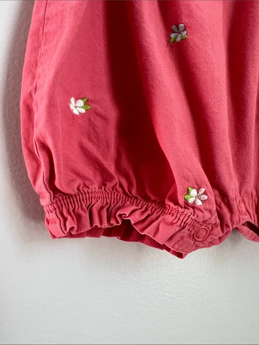 Gymboree | 100% Cotton Coral Baby Bubble Romper Bow Floral Embroidery Size 0-3M